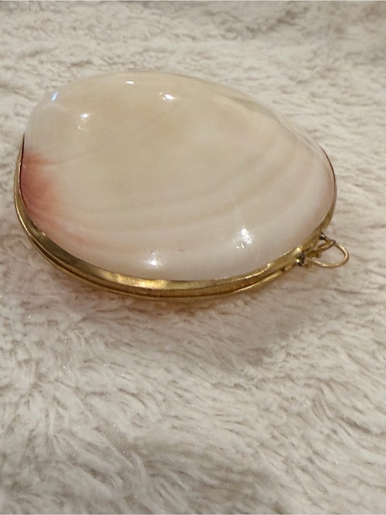 Jewelry - Vintage Pink and White Clam Sea Shell hinged Trinket Box Brass Victorian Style